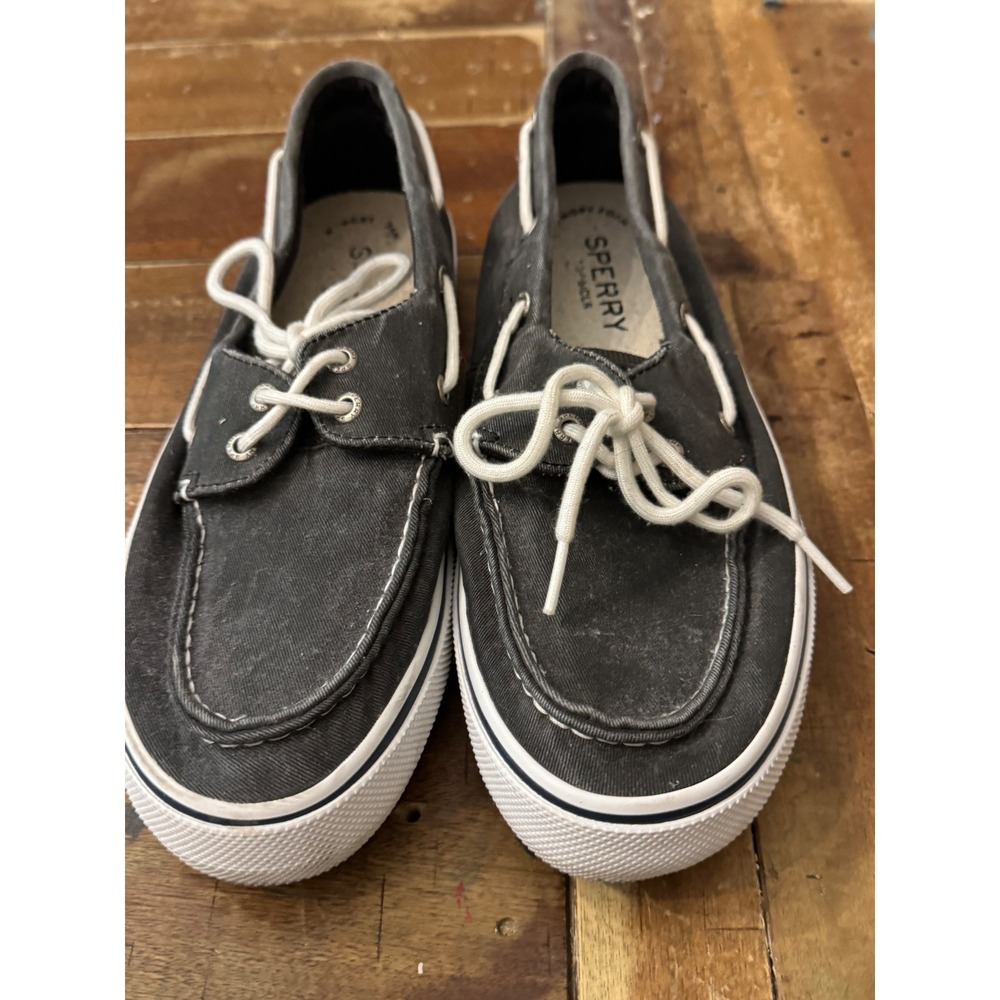 Sperry Top-Sider Mens 9 Black Canvas Boat Shoes STS23586 Loafers